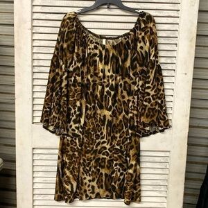 Emma Rose Leopard Print Dress size L.  3/4 bell Sleeve